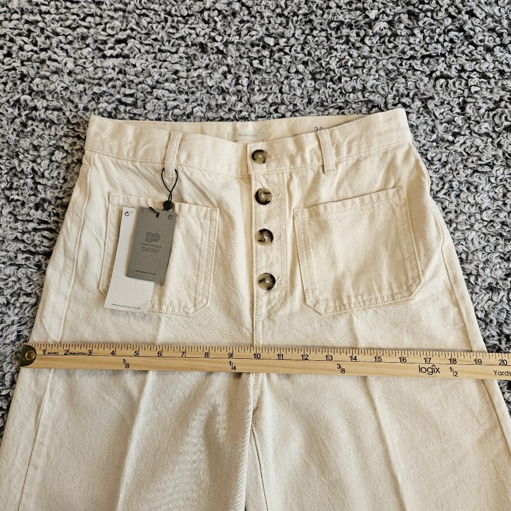 Massimo Dutti Cream Jeans US 6 High Rise Wide Flare Leg Full Length Button Fly - Picture 8 of 13